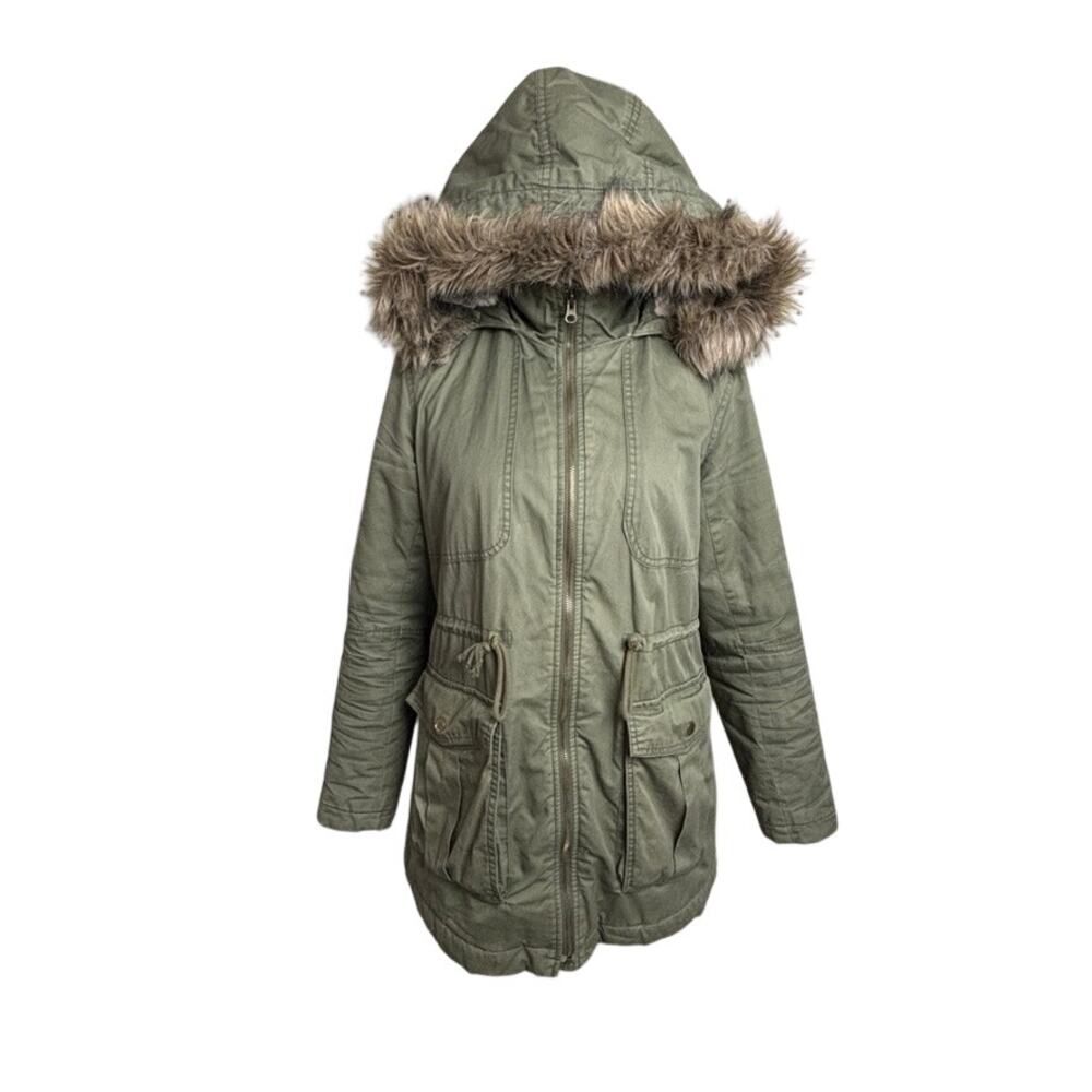 Gap Y2K Army Green Parka Jacket Fur Trim Hood Utility 2000s M Bella Swan